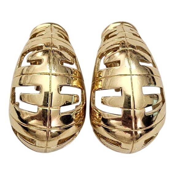 Givenchy Gold Tone Clip On Earrings J Style Half Loop, Signed - Picture 3 of 14